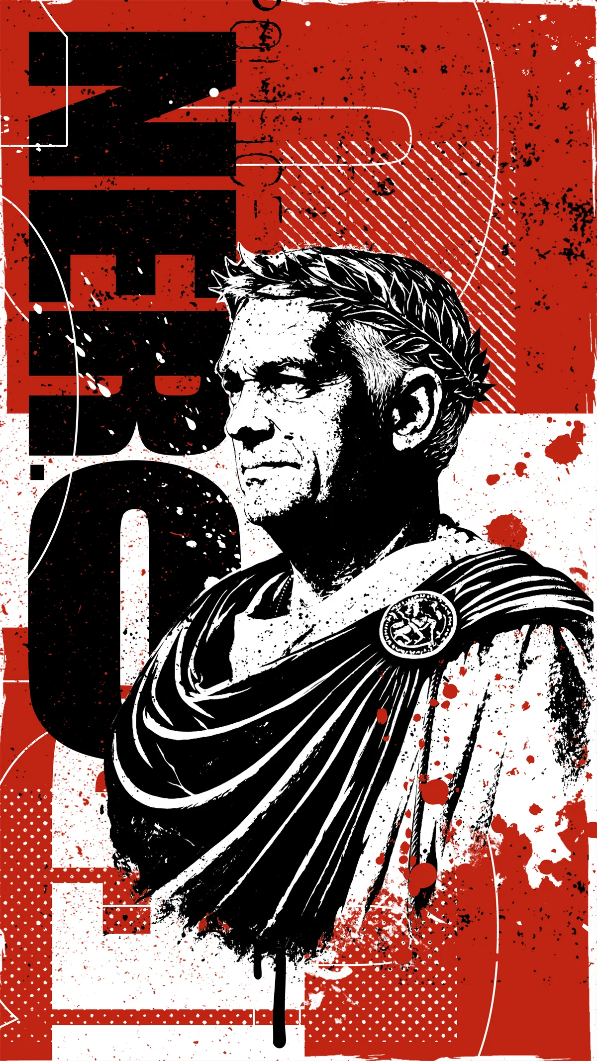 NERO Imperator streetwear print artwork — halftone portrait with vertical typography